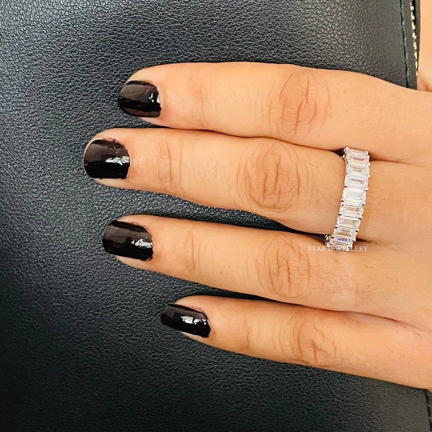 14K Solid Gold Colorless Emerald Moissanite Wedding Band, Emerald Moissanite Full Eternity Wedding Band Ring, Moissanite Matching Band Ring
