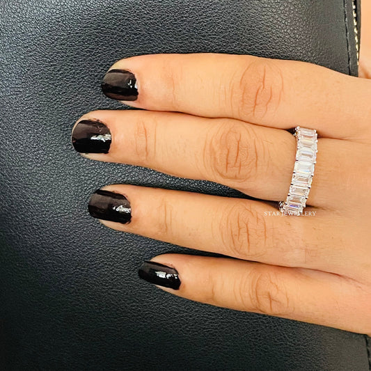 14K Solid Gold Colorless Emerald Moissanite Wedding Band, Emerald Moissanite Full Eternity Wedding Band Ring, Moissanite Matching Band Ring