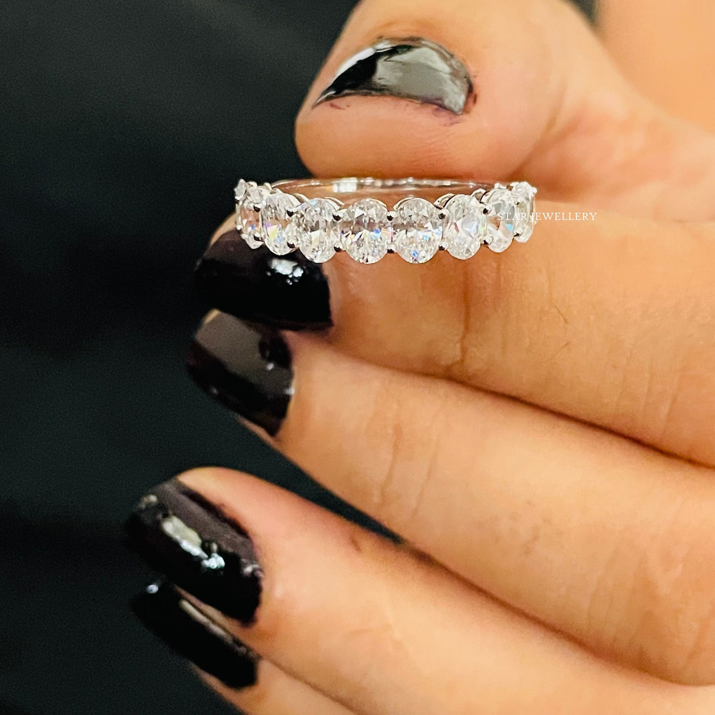 Colorless Oval Cut Moissanite Eternity Wedding Band