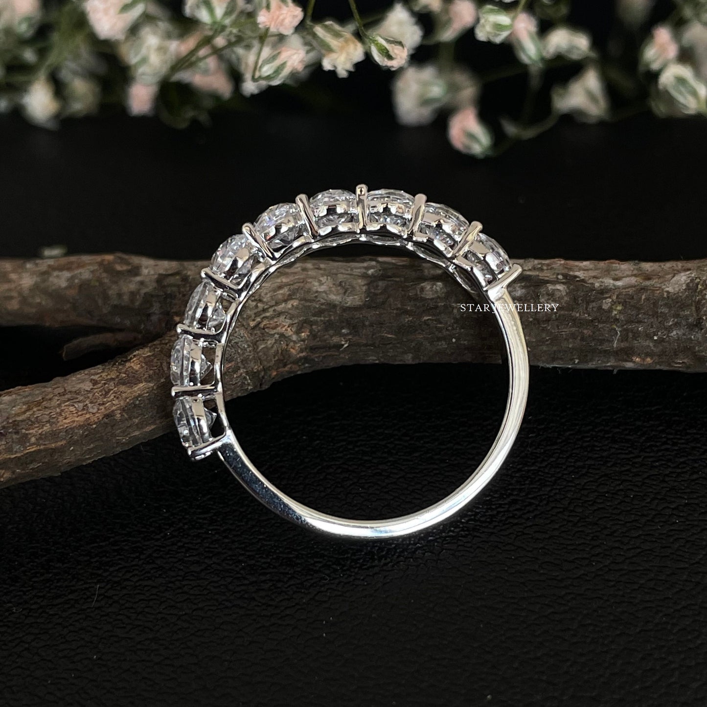 Colorless Oval Cut Moissanite Eternity Wedding Band
