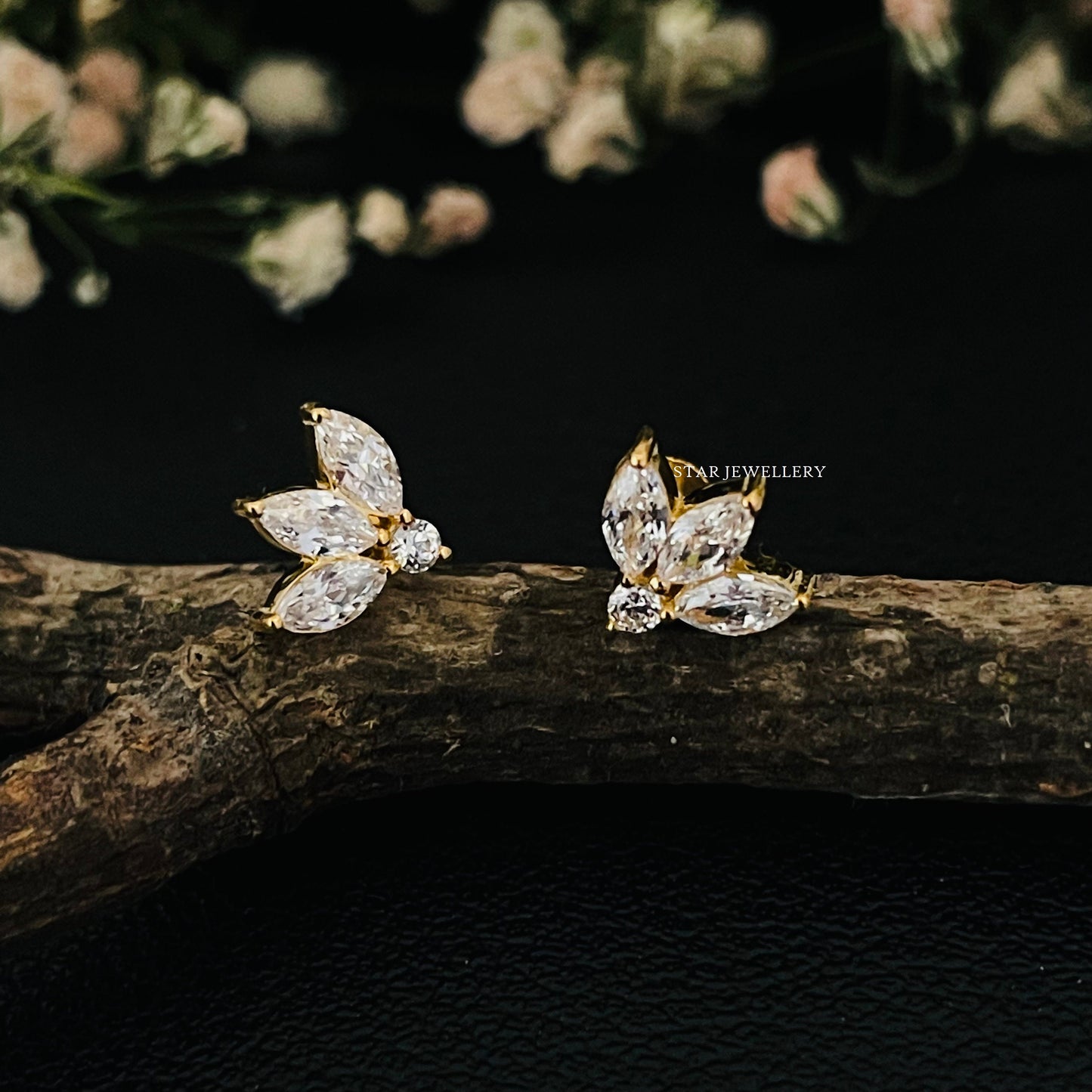 Natural Diamond Lotus Stud Ear Piercing