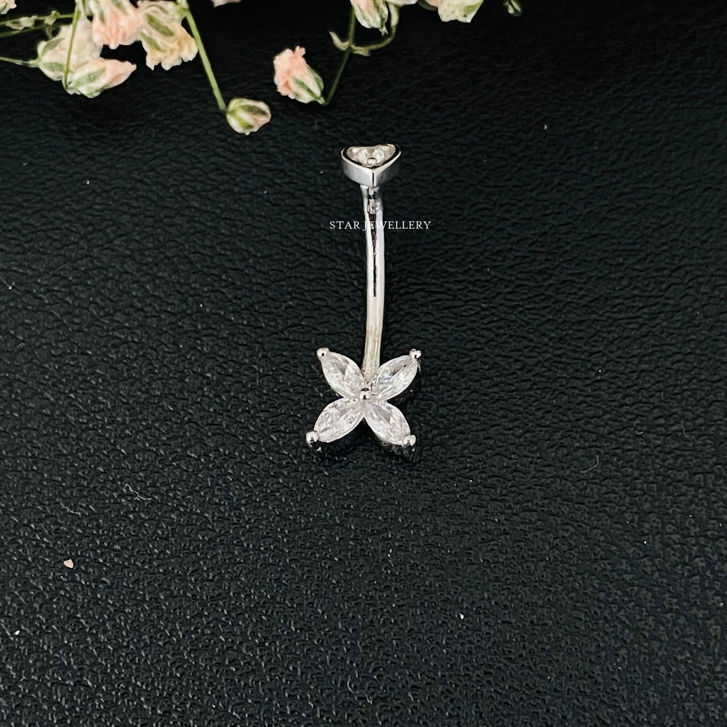 14K Solid Gold leaf Clover Barbell Piercing