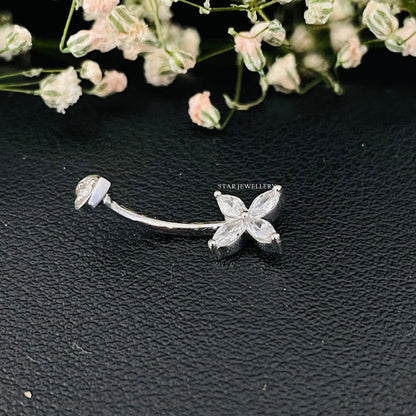 14K Solid Gold leaf Clover Barbell Piercing