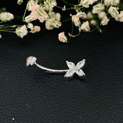 14K Solid Gold leaf Clover Barbell Piercing