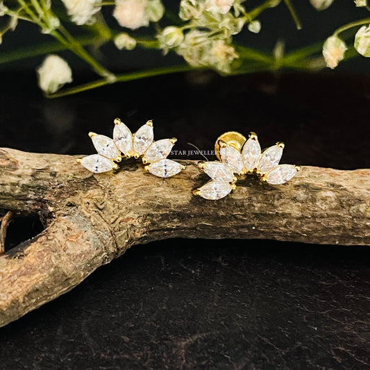 14K Solid Gold Lotus Stud Diamond Piercing