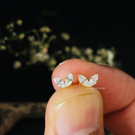 14K Solid Gold Leaf Stud Diamond Piercing