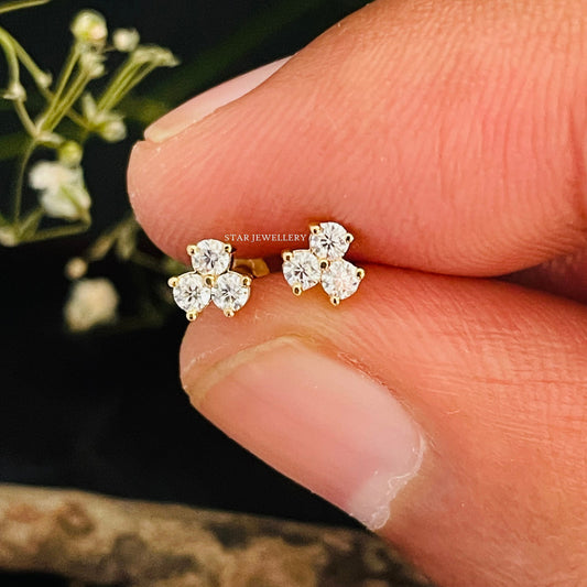 Three Stone Natural Diamond Stud