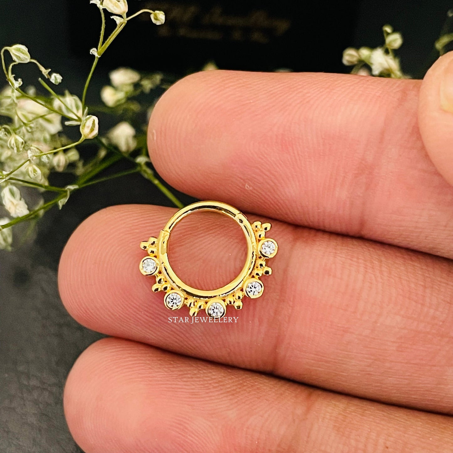 Bezel Set Natural Diamond Daith Piercing