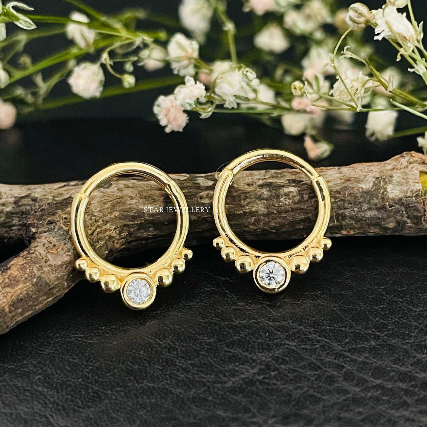 14K Gold Diamond Septum Nose Ring