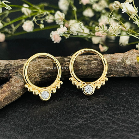 14K Gold Diamond Septum Nose Ring