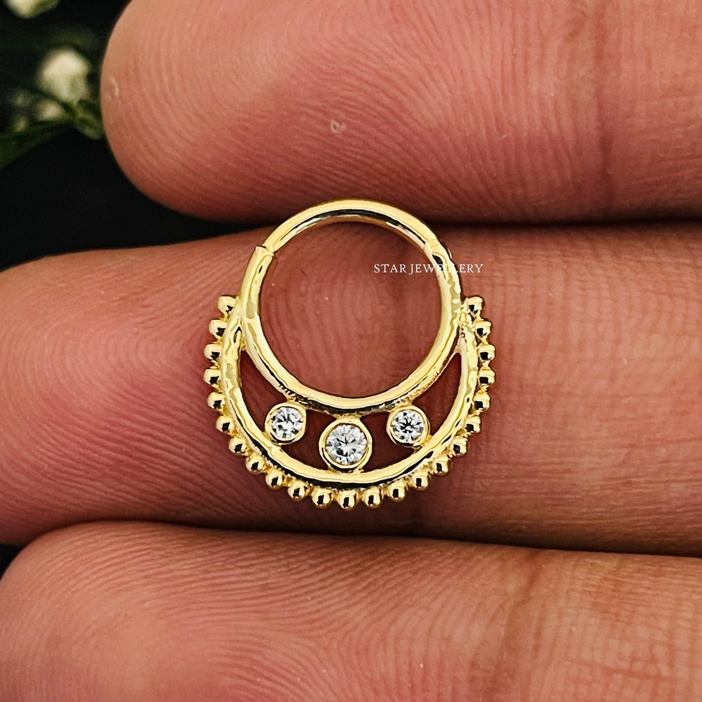 Bezel Set Natural Diamond Daith Piercing