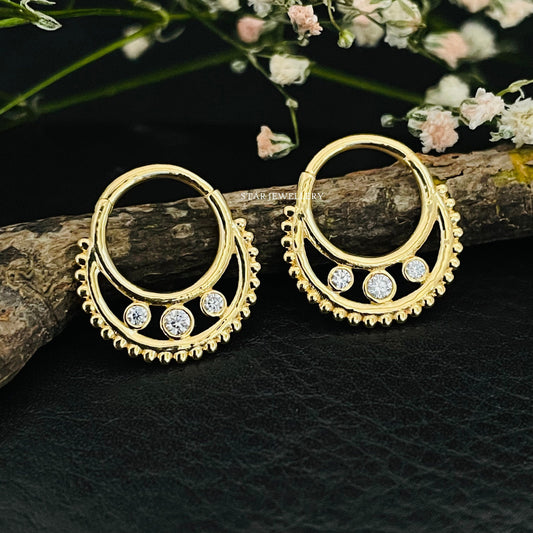 Bezel Set Natural Diamond Daith Piercing