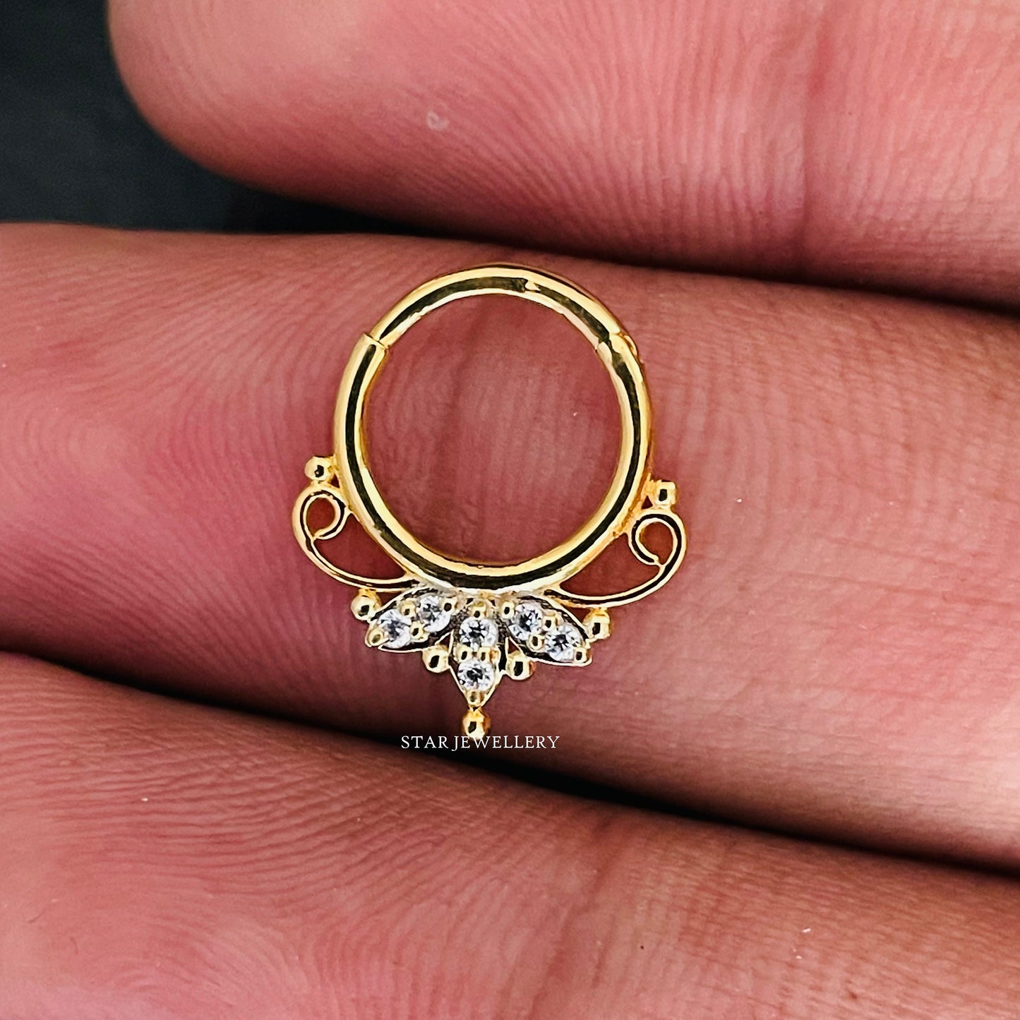 14K Solid Gold Marquise Shape Diamond Daith Piercing