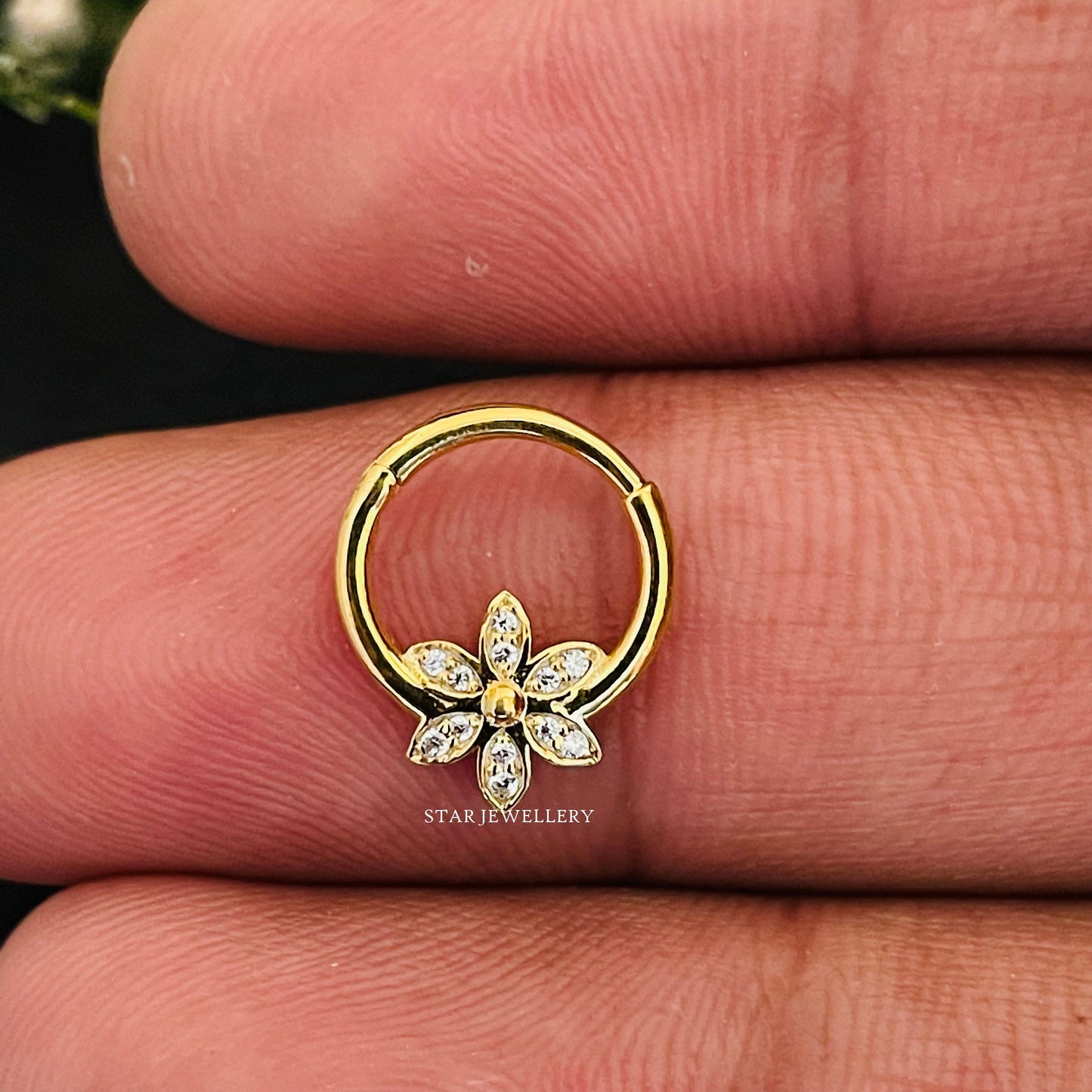 14K Solid Gold Natural Diamond Floral Daith Piercing