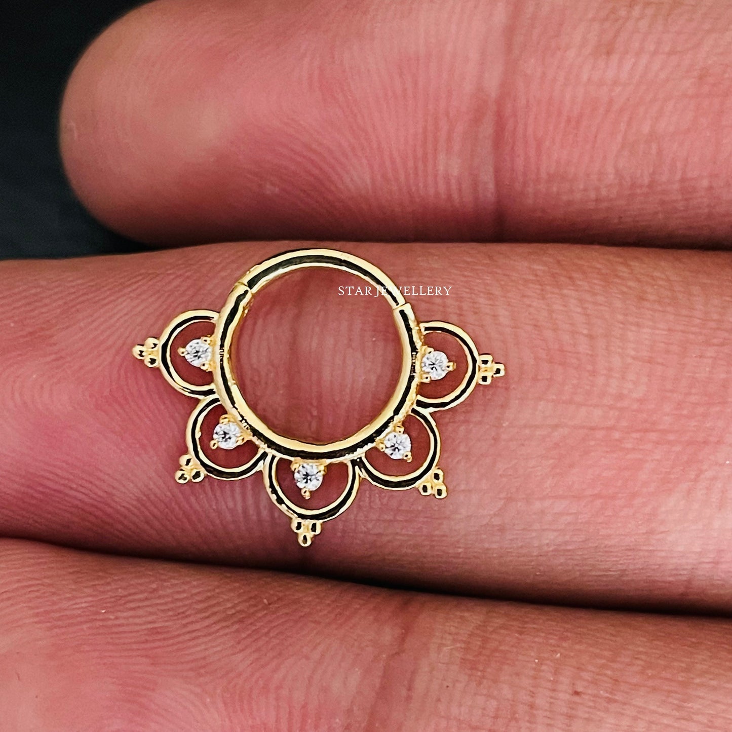 14K Solid Gold Natural Diamond Daith Piercing