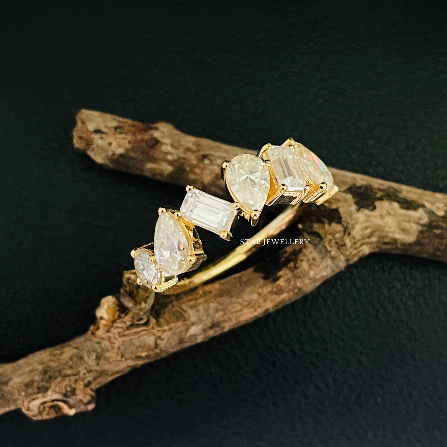 Multi Shape Brilliant Cut Moissanite Solid Gold Ring