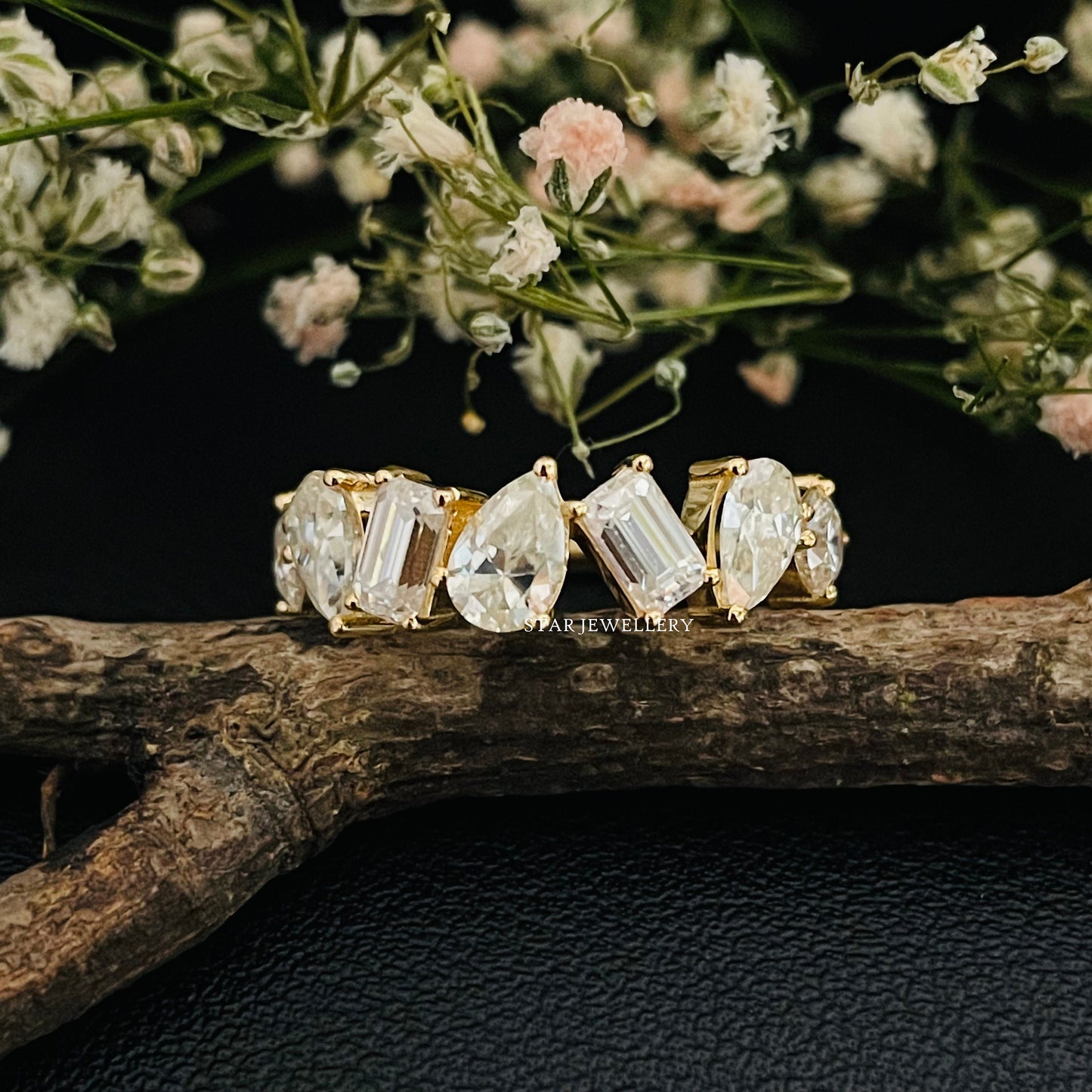 Multi Shape Brilliant Cut Moissanite Solid Gold Ring
