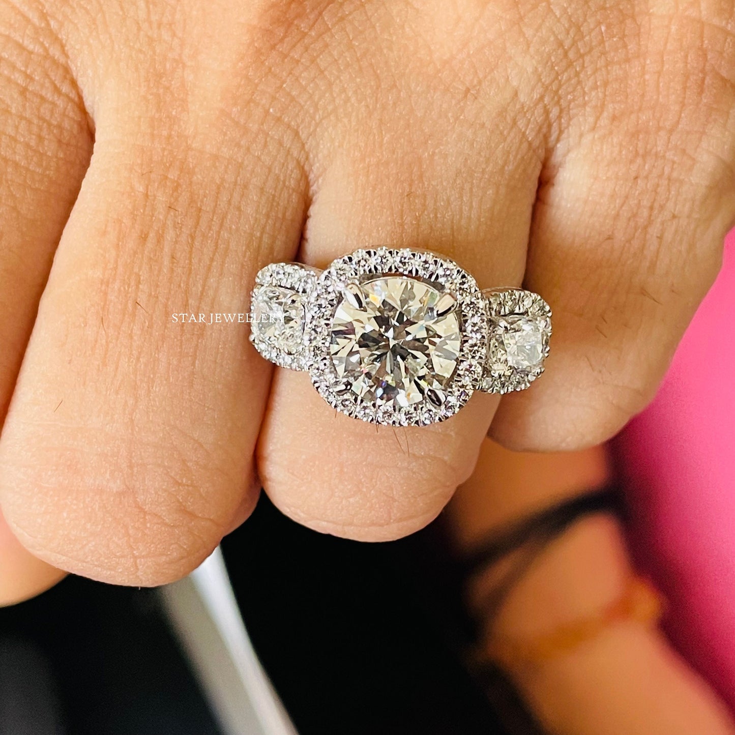 Brilliant Round Cut Three Stone Moissanite Engagement Ring