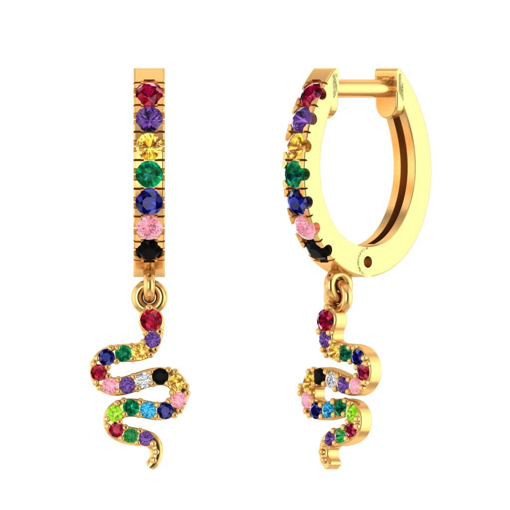 Rainbow Hoop Earring with Dangled Snake