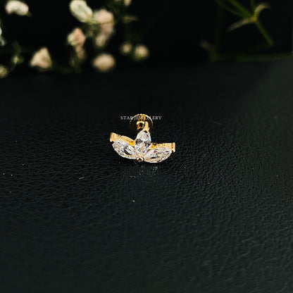 14K Solid Gold Leaf Stud Diamond Piercing