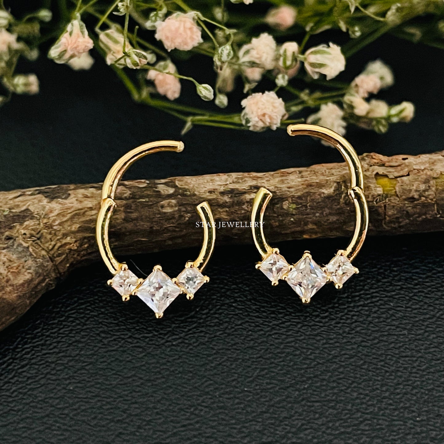 Genuine Princess Cut Diamond Trio Stone Septum Clicker