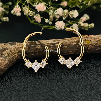 Genuine Princess Cut Diamond Trio Stone Septum Clicker
