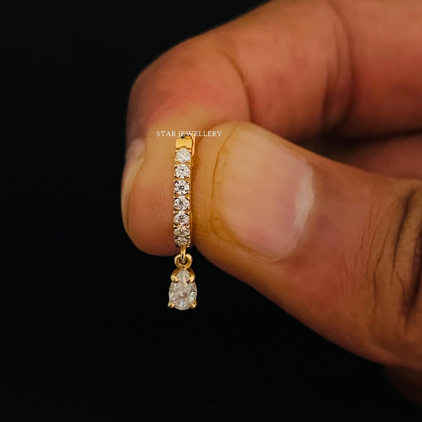 Pear Drop Moissanite 14K Solid Gold Earring