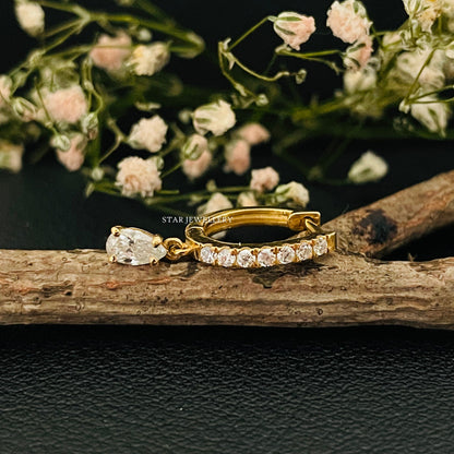 Pear Drop Moissanite 14K Solid Gold Earring