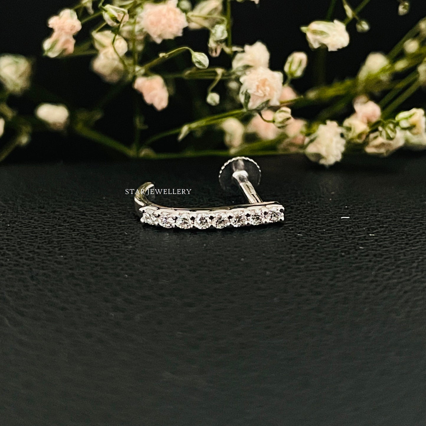 Diamond Bar Earrings, Half Hoop Earring
