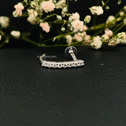 Diamond Bar Earrings, Half Hoop Earring