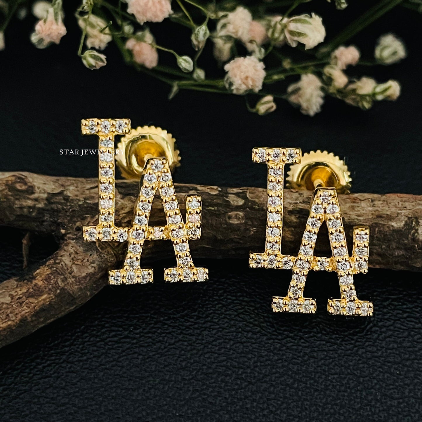 LA logo Moissanite Stud Earring