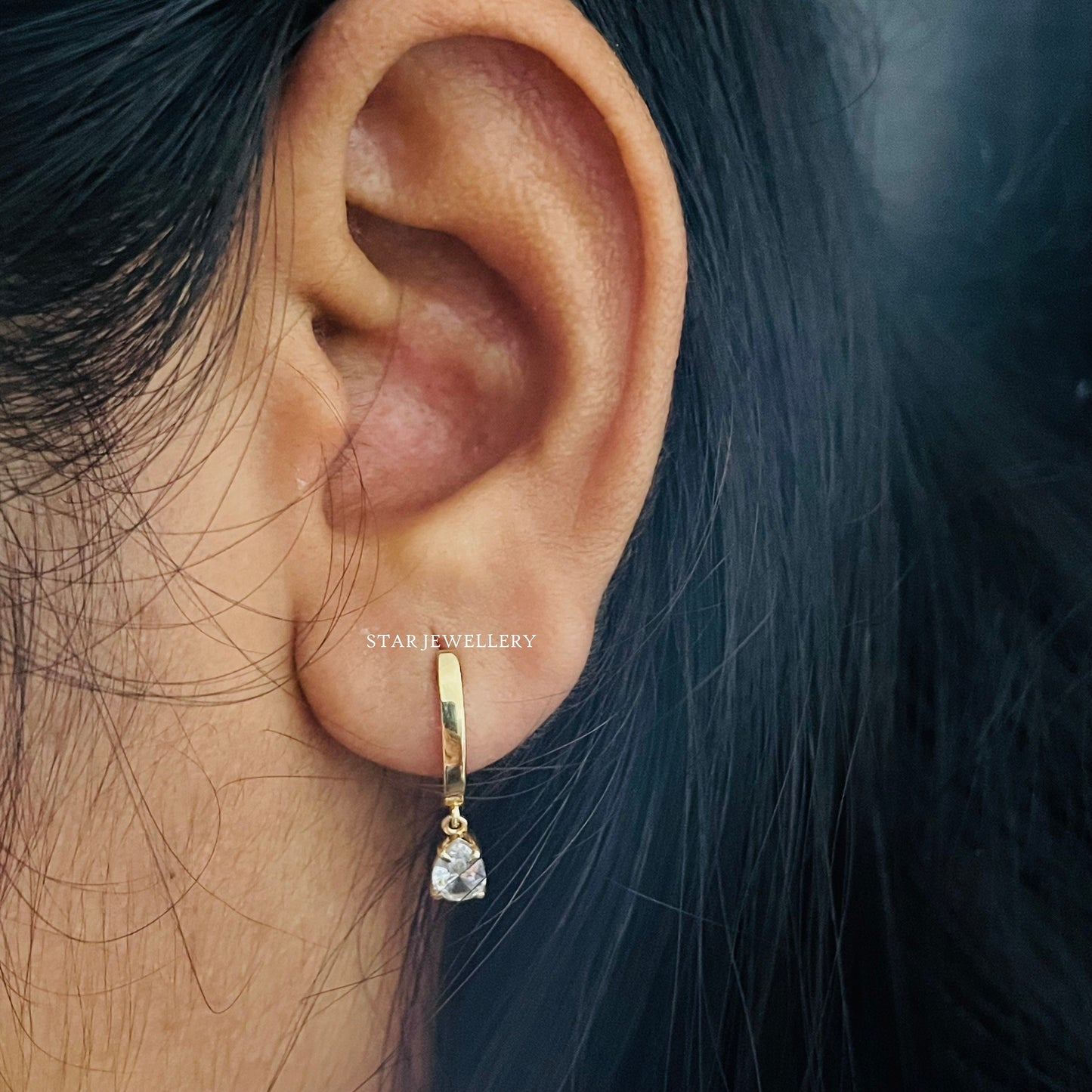 Pear Drop 14K Solid Gold Moissanite Earring