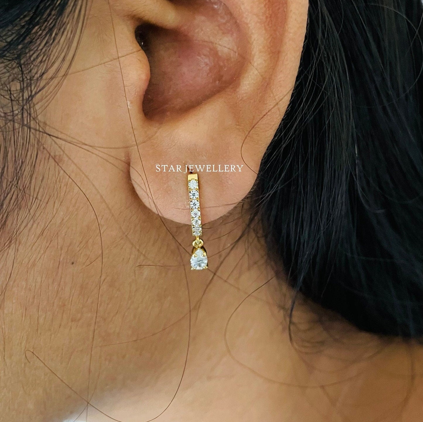 Pear Drop Moissanite 14K Solid Gold Earring