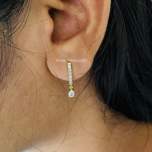 Pear Drop Moissanite 14K Solid Gold Earring