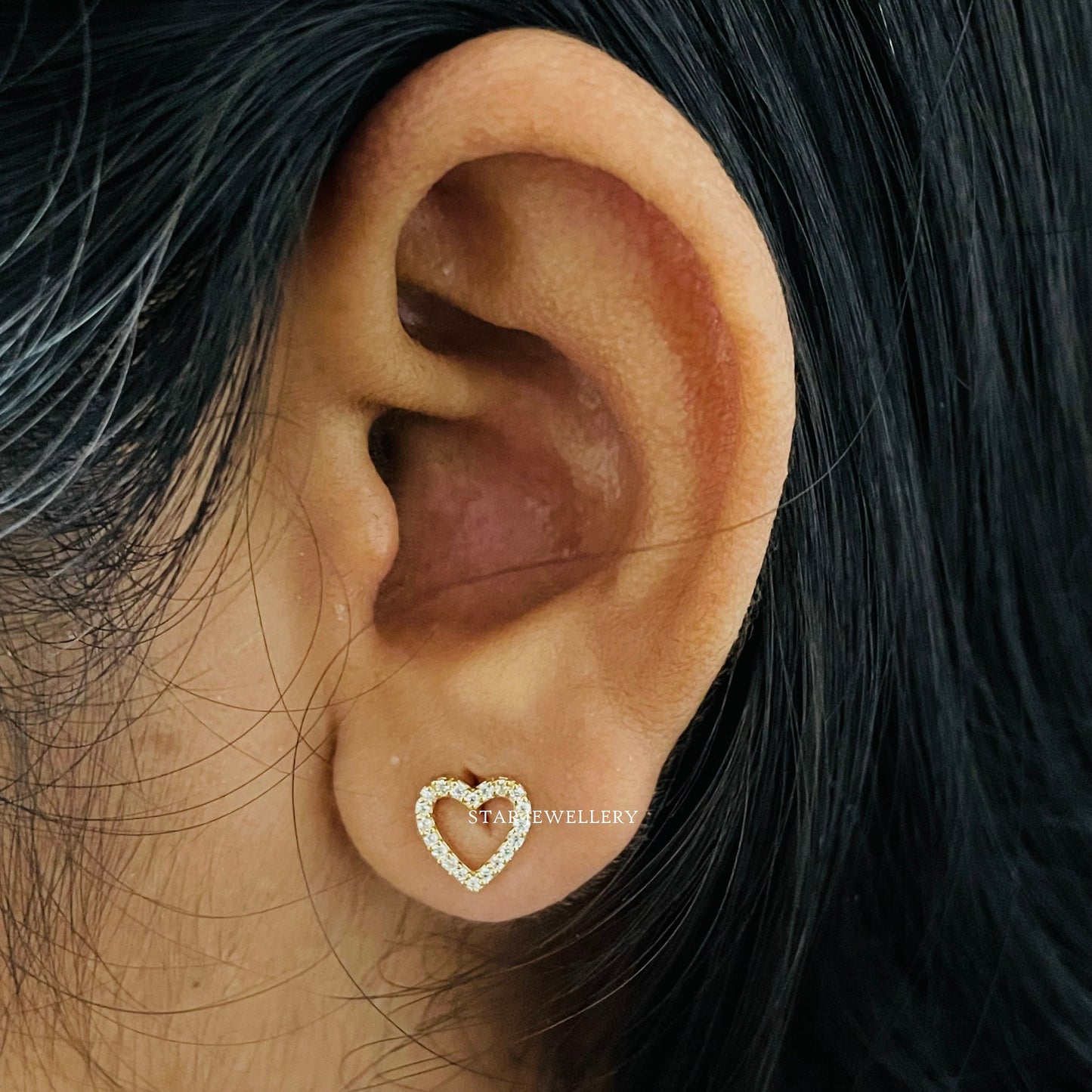 Diamond Heart Stud Piercing for Tragus, Lobe, Conch