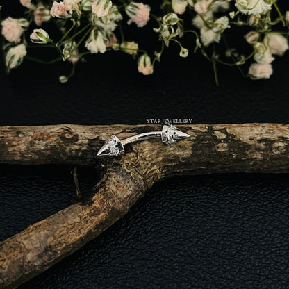 14K Gold Diamond Spike Barbell Piercing: Daith, Eyebrow