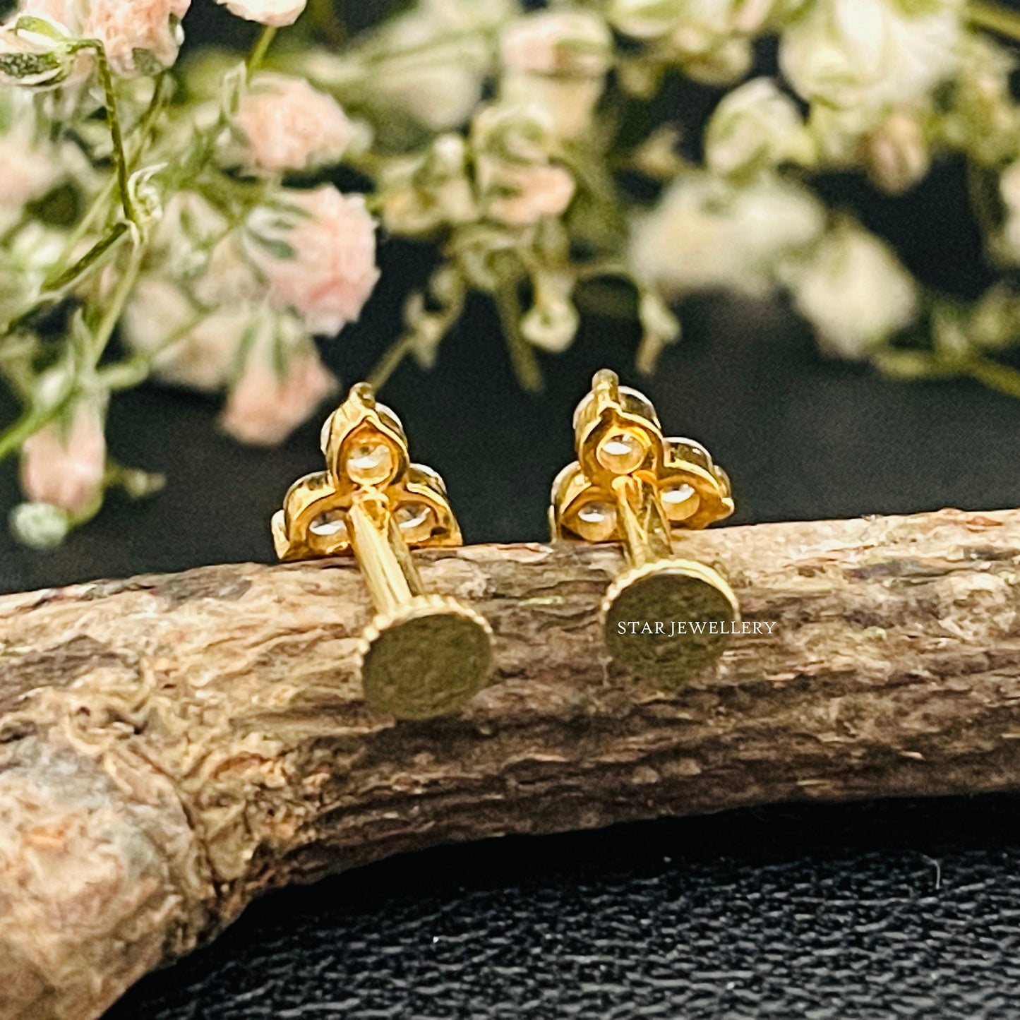 Three Stone Genuine Diamond StudNose & Ear Piercing
