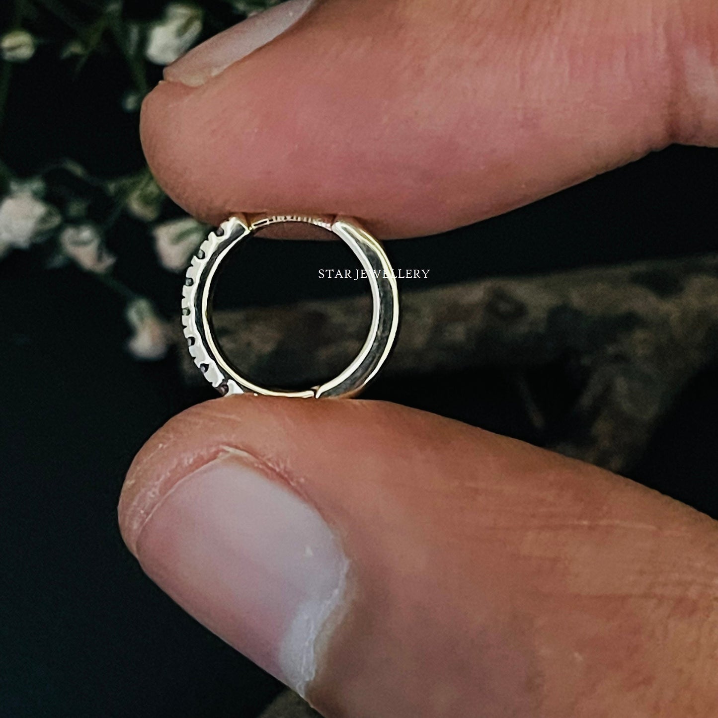 6 to 12 mm 14K Solid Gold Natural Diamond Clicker Hoop Ring