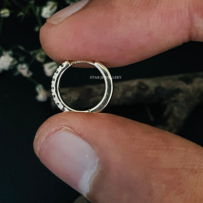 6 to 12 mm 14K Solid Gold Natural Diamond Clicker Hoop Ring