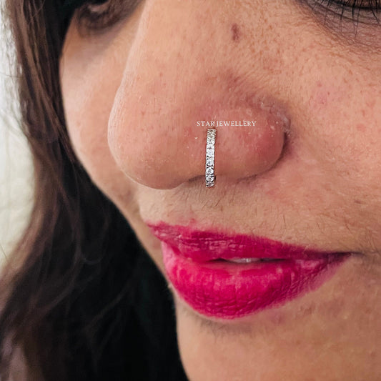 6 to 12 mm 14K Solid Gold Natural Diamond Clicker Hoop Ring