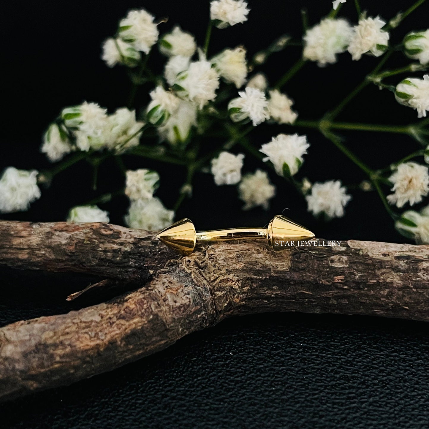 14K Solid Gold Tiny Spike Eyebrow Piercing
