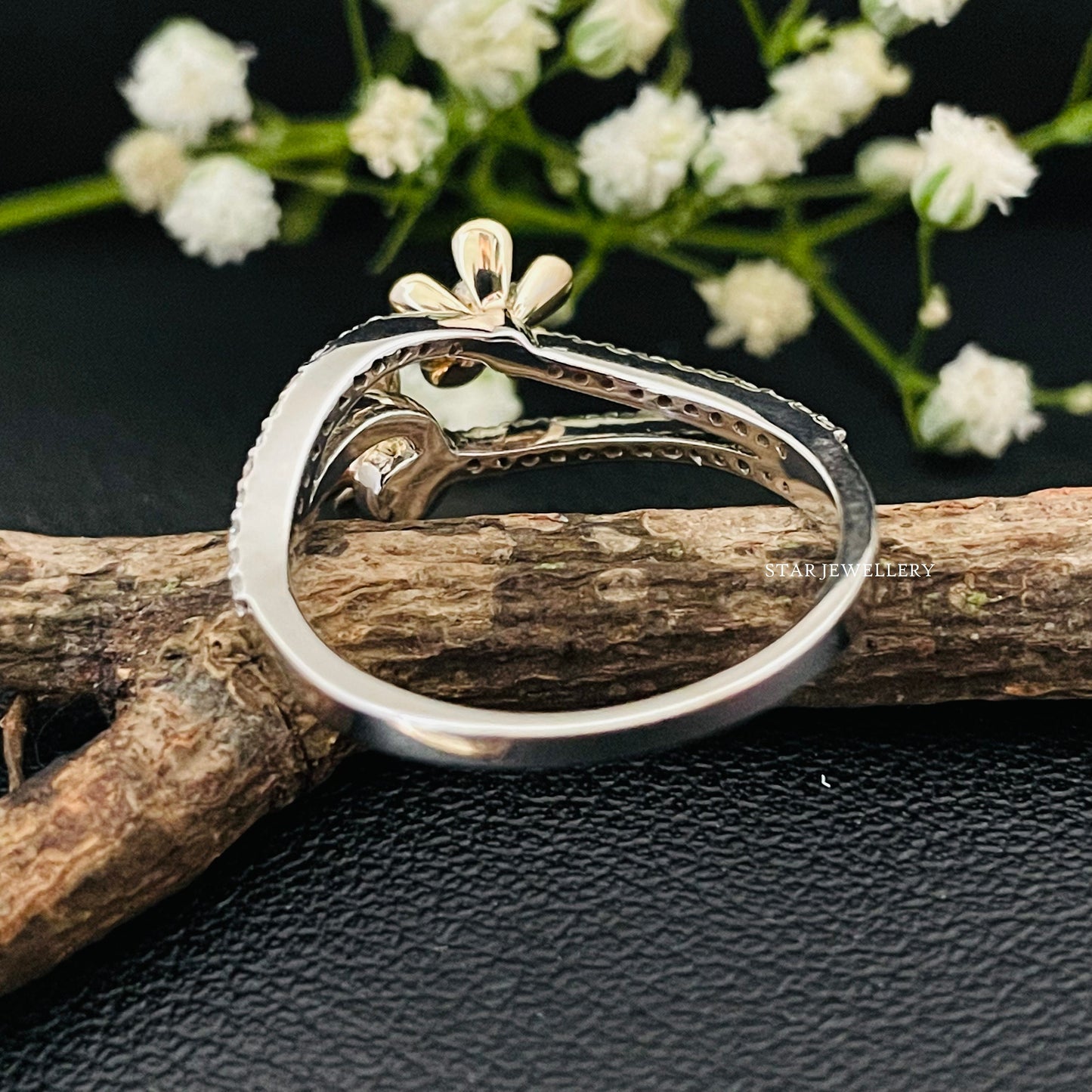 Twin Flower Natural Diamond Ring