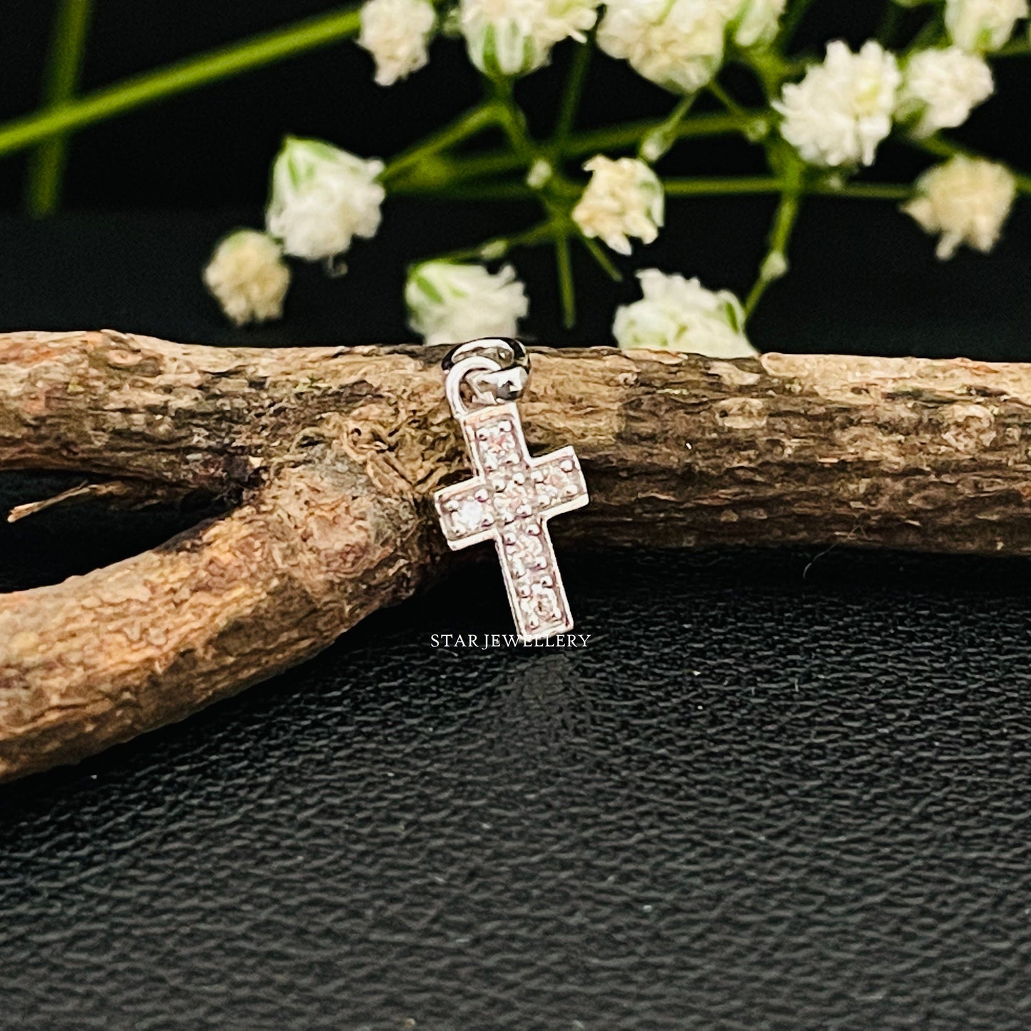 Dainty Solid Gold Natural Diamond Cross Pendant