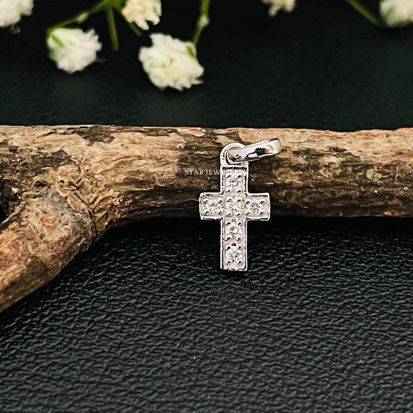 Dainty Solid Gold Natural Diamond Cross Pendant