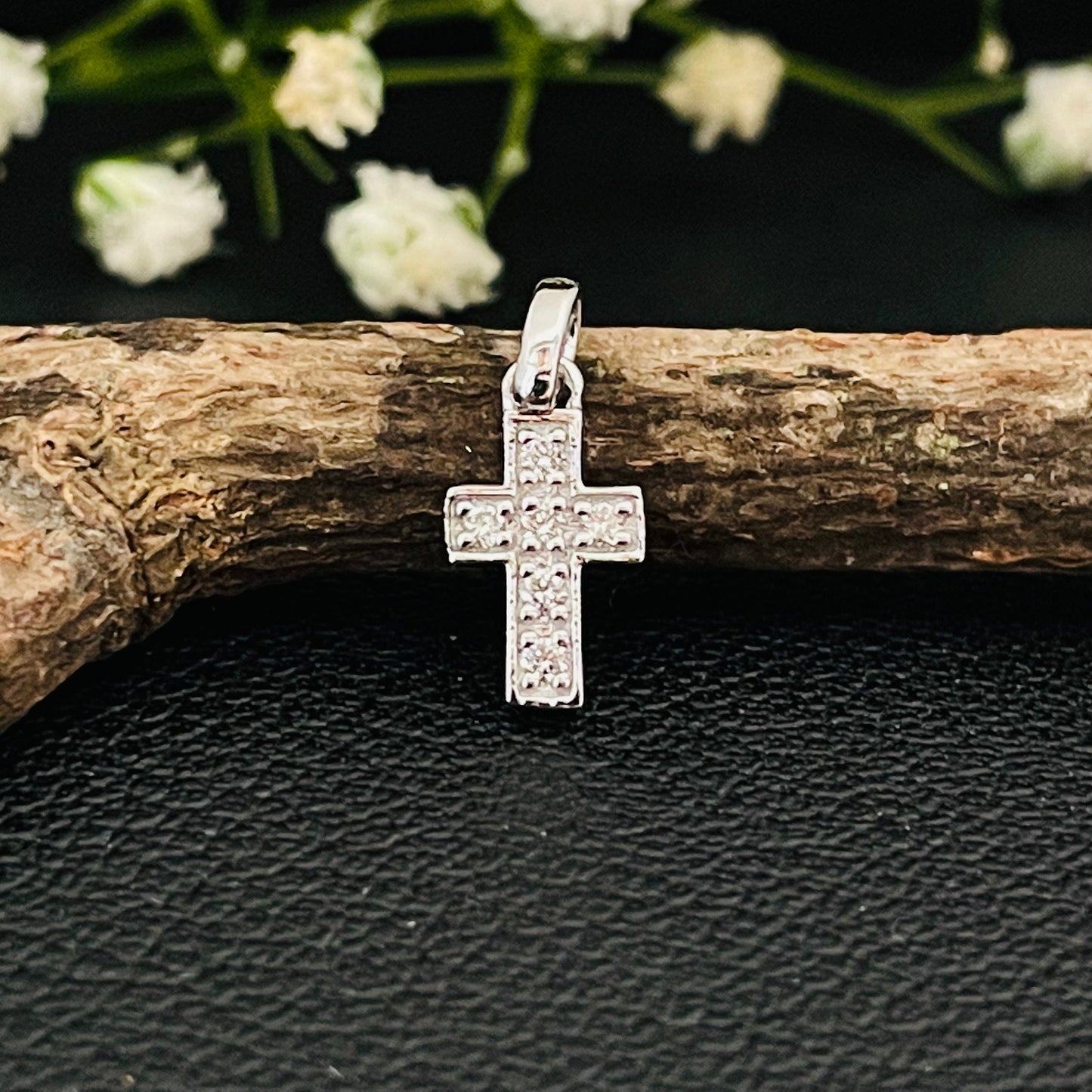 Dainty Solid Gold Natural Diamond Cross Pendant