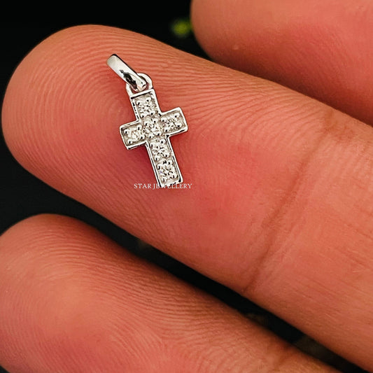 Dainty Solid Gold Natural Diamond Cross Pendant