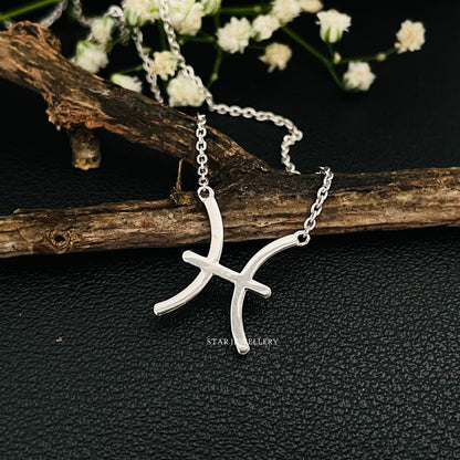 14K Solid Gold Pisces Zodiac Celestial Necklace