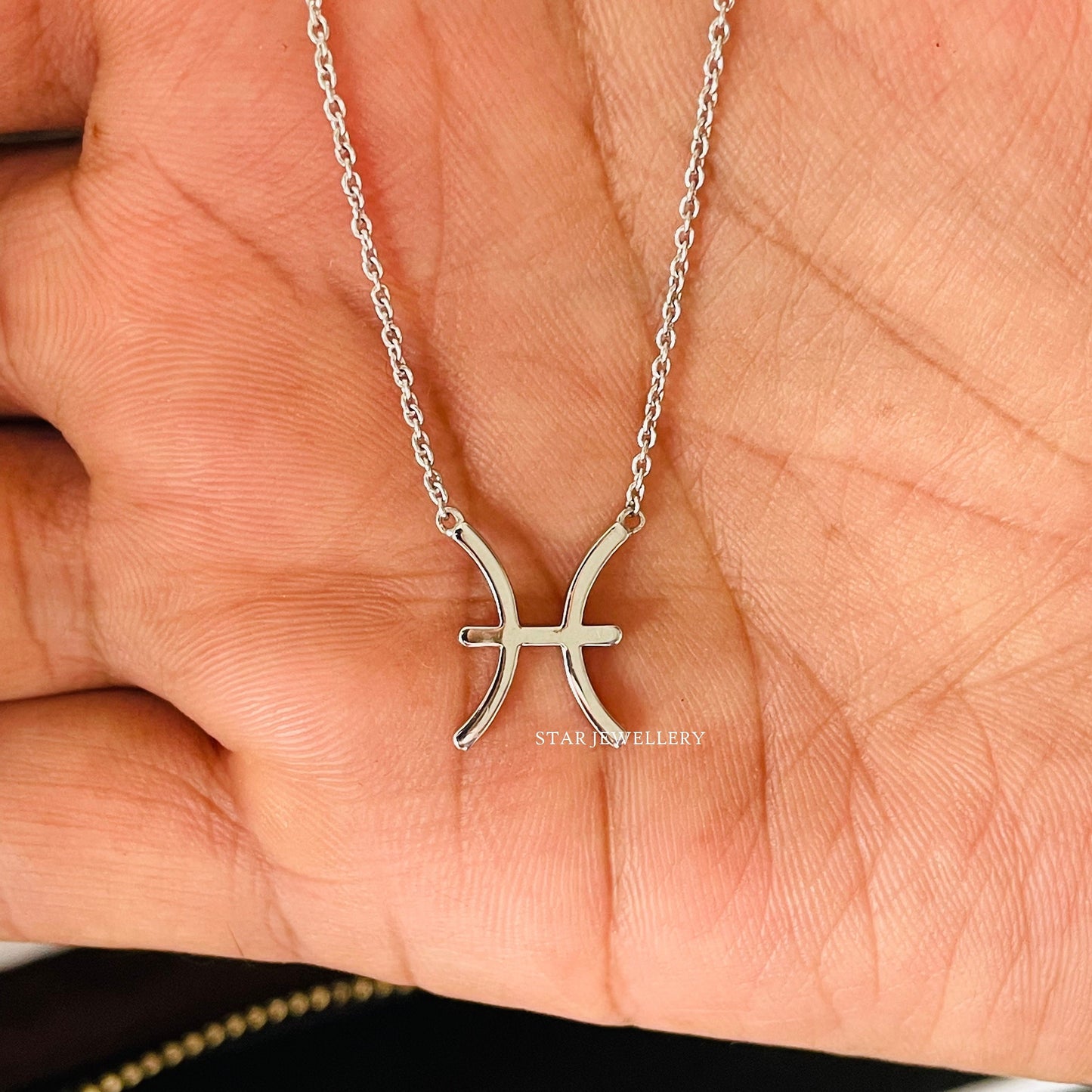 14K Solid Gold Pisces Zodiac Celestial Necklace