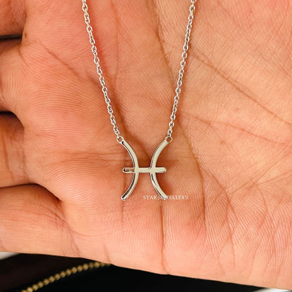 14K Solid Gold Pisces Zodiac Celestial Necklace