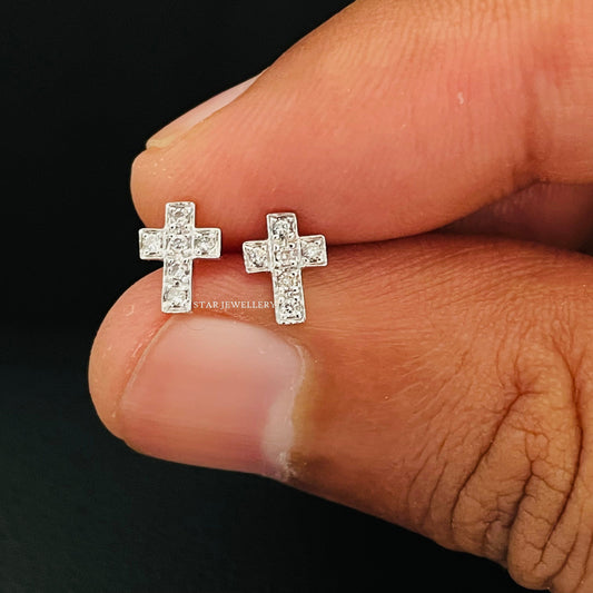 14K Gold Diamond Cross Studs Ear Piercings